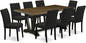 East West Furniture V677AB624-9 9 Piece Dining Set Includes a Rectangle Dining Room Table with V-Legs and 8 Black Color Linen Fabric Upholstered Parson Chairs, 40x72 Inch, Multi-Color