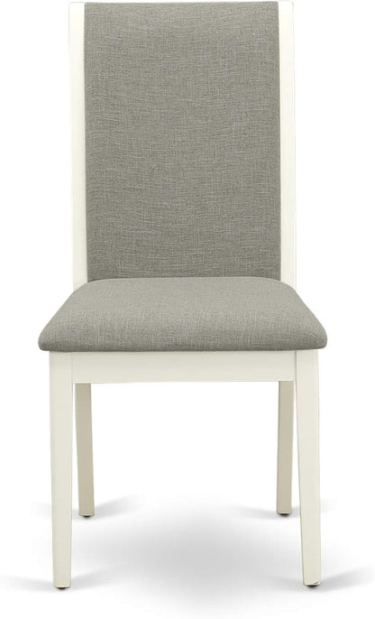 East West Furniture ANLA5-LWH-06 5 Piece Dining Room Furniture Set Includes a Round Kitchen Table with Pedestal and 4 Shitake Linen Fabric Parsons Dining Chairs, 36x36 Inch, Linen White