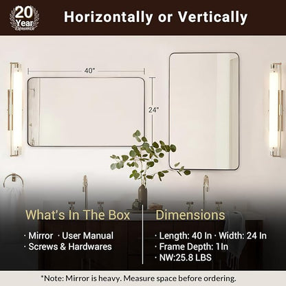 ANDY STAR Bronze Bathroom Mirror for Wall, 24X40” Bronze Wall Mirror for Vanity, Rounded Rectangle Mirror, Oil Rubbed Bronze Metal Modern Stainless Steel Frame, Hang Vertically or Horizontally