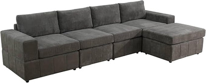Sectional Couches for Living Room, 130″ Modular Sectional Sofa with Ottoman, Modern L Shaped Couch with Chaise for Bedroom, Brown