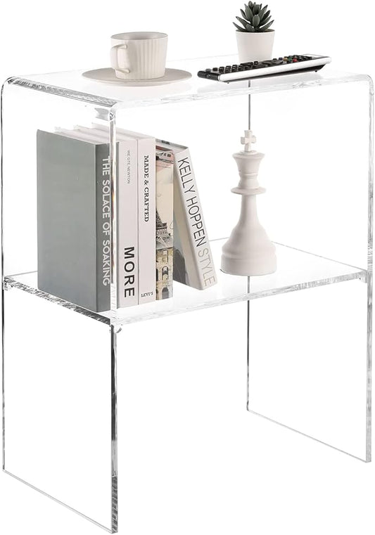 MyGift 24 Inch Acrylic Nightstand with 2 Tier Display Shelf, Clear Acrylic Side Table for Living Room Bedside Bedroom, Decorative Clear Home End Table