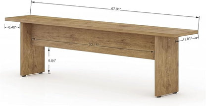 Manhattan Comfort Nomad 3 Piece Dining Set for 6 with Modern Kitchen Table and 2 Benches, Farmhouse Furniture with Rustic Wood Grain Finish, Pedestal Base, Easy Assembly, Dining Set, Nature