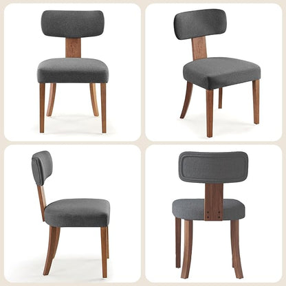 Mid Century Modern Dining Chairs Set of 2, Linen Upholstered Kitchen Chairs with Curved Backrest & Adjustable Legs for Living Room/Bedroom/Lounge, Easy to Install, Grey Linen