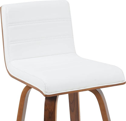 Vienna Modern Counter Height Swivel Bar Stool with Snow White Faux Leather Seat and Walnut Finished Wood Frame Set of 4