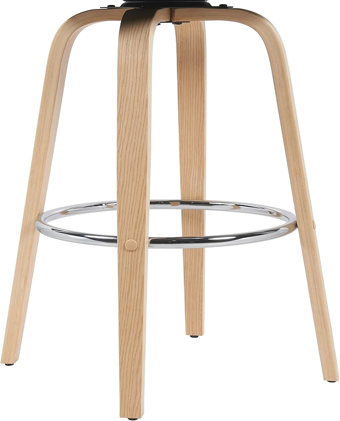 Armen Living Sonia Modern Swivel Bar Height Stool with Blue Upholstered Seat and Patterned Oak Wood Finish
