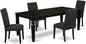 East West Furniture LGDR5-BLK-24 5 Piece Dining Set Includes a Rectangle Dining Room Table with Butterfly Leaf and 4 Black Color Linen Fabric Upholstered Chairs, 42x84 Inch, Black