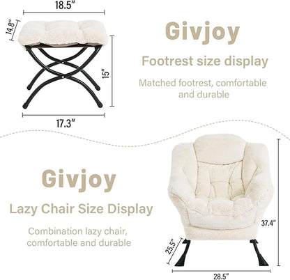Plush Lazy Chair and Ottoman, Large Contemporary Accent Lounge Chair with Armrests and a Side Pocket, Modern Leisure Upholstered Sofa Reading Armchair with Footrest for Bedroom, Living Room