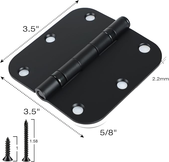 30 Pack Ball Bearing Matte Black Door Hinges 3.5 Inch 5/8" Radius Round Squeak Free Interior 3-1/2"Flat Bifold Standard Bedroom Indoor for Doors 3 ½" House Home Decor Improvement Accessories Hardware