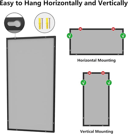 Bathroom Mirror 36x71 Black Bathroom Wall-Mounted Mirrors, Modern Vanity Mirror for Bedroom, Living Room, Aluminum Alloy Frame Allow to Hang Horizontally or Vertically