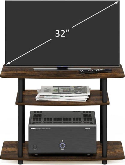 Furinno Turn-N-Tube No Tools 3-Tier TV Stands, Amber Pine/Black