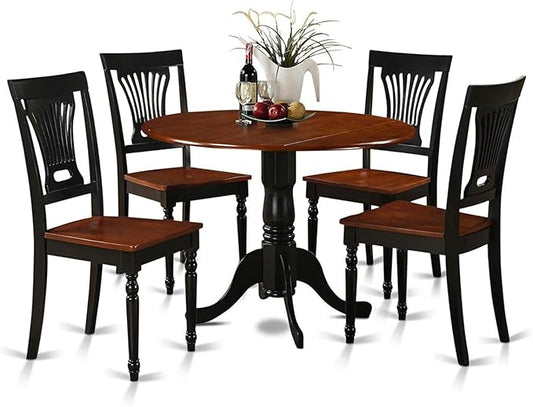 East West Furniture DLPL5-BCH-W 5 Piece Kitchen Table & Chairs Set Includes a Round Dining Table with Dropleaf and 4 Dining Room Chairs, 42x42 Inch, Black & Cherry