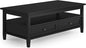 SIMPLIHOME Warm Shaker Coffee Table - 48 inch Wide Solid Wood Cocktail Table in Black, Transitional Living Room Table with 2 Storage Drawers and Open Shelf for Sitting Area or Lounge