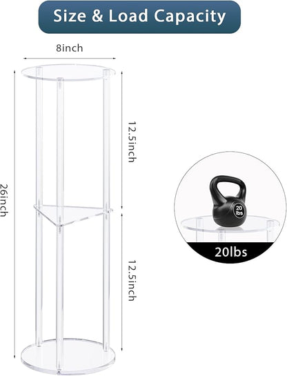 HMYHUM Acrylic Drink Table for Small Spaces, Martini Table for Living Room, Small Drink Side Table, 3 Tiers, Round, Modern, 8" L x 8" W x 26" H, Clear