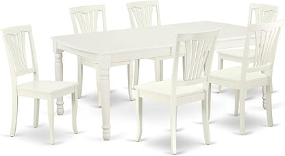 East West Furniture DOAV7-LWH-W 7 Piece Kitchen Table Set Consist of a Rectangle Dining Table with Butterfly Leaf and 6 Dining Room Chairs, 42x78 Inch, Linen White