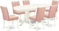 East West Furniture VAAS7-LWH-42 7 Piece Dining Table Set consists A Wooden Table and 6 Beige Red Polyester Fabric Parson Chairs with Stylish Back- Linen White Finish