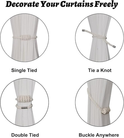BEL AVENIR Magnetic Cotton Curtain Tiebacks, Decorative Drapery Holdbacks Modern Woven Tie-Backs with Exquisite Knot (Cotton, 2 Pack)