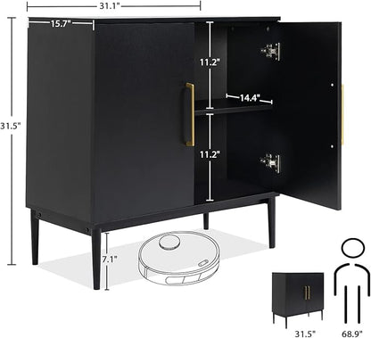 Modern Storage Cabinet, Free Standing Buffet Cabinet, Black Sideboard and Buffet Storage, Wood Accent Furniture for Living Room, Hallway, Entryway, Dining Room, Bedroom (1, Black)
