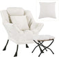 Lazy Chair with Ottoman, Modern Large Accent Lounge Chair with a Pillow, Leisure Sofa Armchair with Ottoman, Reading Chair with Footrest for Bedroom, Living Room, Dorm Room,Peach Beige
