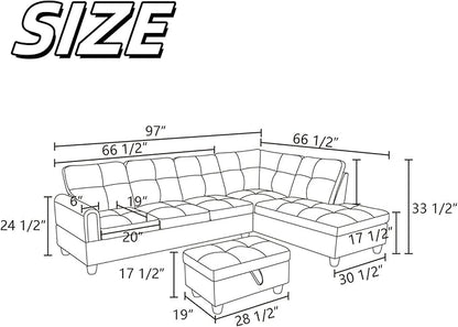 NAYSAYE Sectional Couch with Ottoman Storage, L Shaped Couch Sofa Furniture Sets, Modern Comfy Modular Comfy Sofa for Living Room Bedroom, Office and Apartment, Blue
