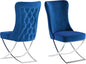 Ottomanson Royal Dining Chairs Set of 8 – Upholstered Tufted Microfiber, Assembled, Silver Metal Legs, Beech Wood Frame, 350 lb Capacity, Blue