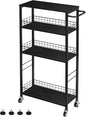 YBING Slim Storage Cart Kitchen Rolling Utility Cart on Wheels 4 Tier Mobile Narrow Cart with Wood and Metal Handle Slide Out Storage Shelving Unit Cart for Kitchen Living Room Small Places Black