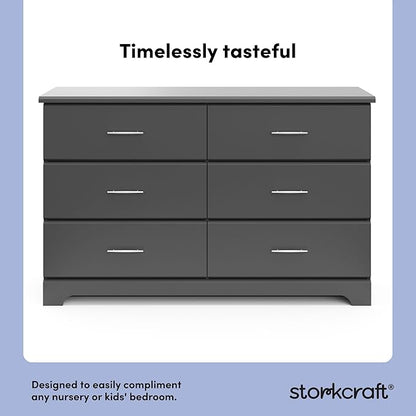 Storkcraft Brookside 6-Drawer Dresser (Gray) – GREENGUARD Gold Certified, Nursery & Kids Storage, Nursery Essentials, Kids Room Storage, Durable Bedroom Dresser