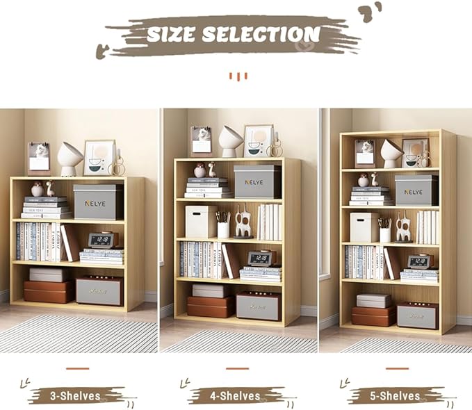 Basic Open Shelf Bookcase - 5-Tier Wooden Cube Storage Shelves Split Bookshelf, Oak