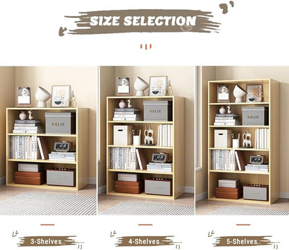 Basic Open Shelf Bookcase - 5-Tier Wooden Cube Storage Shelves Split Bookshelf, Oak