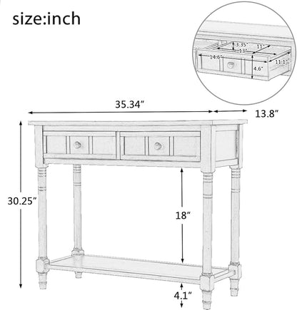 Bellemave Console Table with Drawers, Retro Entryway Table with 2 Drawers and Open Storage Shelf, Narrow Long Sofa Table, Behind Couch Table for Living Room, Foyer and Hallway, Ivory White