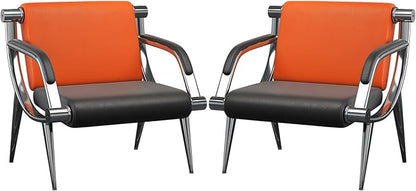 wonline 2Pcs Waiting Room Chair with Armrest PU Leather Office Furniture, Office Guest Seating Lobby Conference Reception Chairs for Airport Clinic Hospital Bank Salon Barber(Orange&Black)