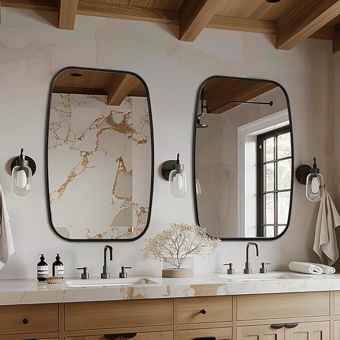 ANDY STAR Black Oval Mirrors for Bathroom, 24x36 Inch Oblong Bathroom Mirrors for Over Sink, Modern Metal Vanity Mirror, Non-Rusting SUS304 Metal Tube Frame Rounded Rectangle Mirror