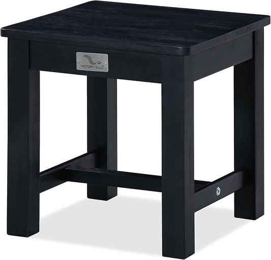 12 Inch Wooden Black Step Stool, Small Nature Beach Chair Under Desk, Indoor Acacia Wood Short Footstool for Living Room, Kitchen, Bathroom