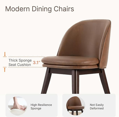 Wooden Dining Chairs Set of 4, Faux Leather Upholstered Modern Dining Room Chairs with Double-Layer Thick Seat Cushion & Ergonomic Backrest for Restaurant, Kitchen and Café, Brown, 2 Boxs
