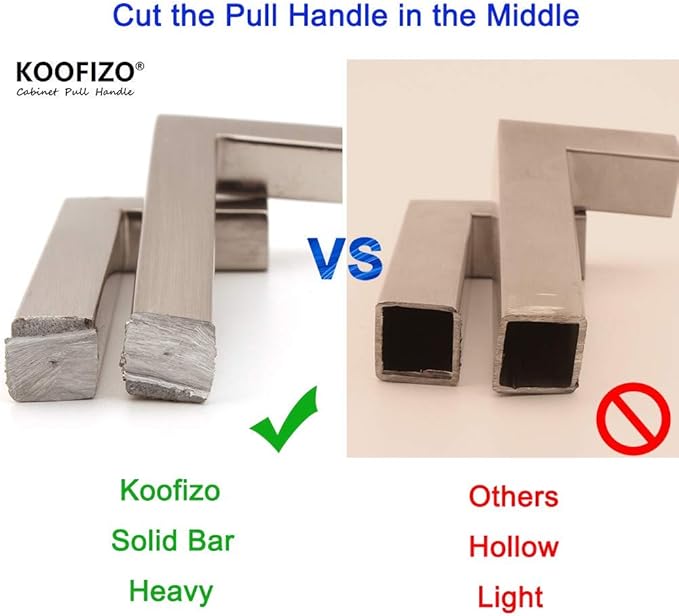 KOOFIZO Solid Square Bar Cabinet Handle - Brushed Gold Furniture Pull, 5 Inch/128mm Screwhole Distance, 10-Pack for Kitchen Cupboard Door, Bedroom Dresser Drawer, Bathroom Wardrobe Hardware