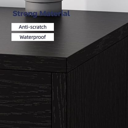 TV Stand for TVs up to 60", Modern Entertainment Center with 2 Rattan Doors, TV Cabinet with Solid Wood Legs & Golden Handles, TV Media Console Table for Living Room, Black & Wood