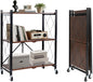 BAOYOUNI 3-Tier Vintage Industrial Bookshelf - No Assembly Folding Storage Shelf with Woodgrain Finish | Collapsible Metal Bookcase for Living Room, Office & Bedroom