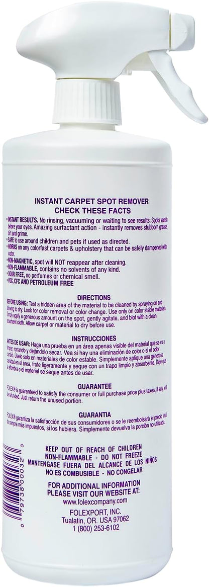 FOLEX Instant Carpet Spot Remover 32 oz – Powerful Stain Remover for Carpets, Upholstery & Rugs – Eliminates Pet Stains, Grease, Red Wine, Food, Makeup & More – With Reusable Cleaning Cloth – 2 Pack