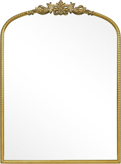 WallBeyond Gold Vintage Mirror - 22x30 Inch, Arched Antique Mirror with Ornate Frame for Bathroom, Living Room, Fireplace, Entryway