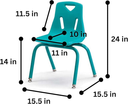 Berries Jonti-Craft 8124JC6005 Stacking Chairs with Powder-Coated Legs, 14" Height, Teal, Pack of 6