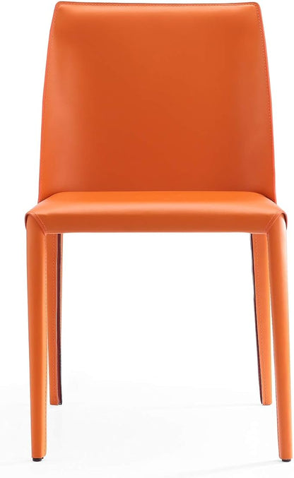Manhattan Comfort Paris Modern Saddle Leather Dining Chairs, Metal Frame, Comfortable Padded Seat, Fully Assembled Kitchen Accent Furniture, Set of 2, Set of 2, Coral