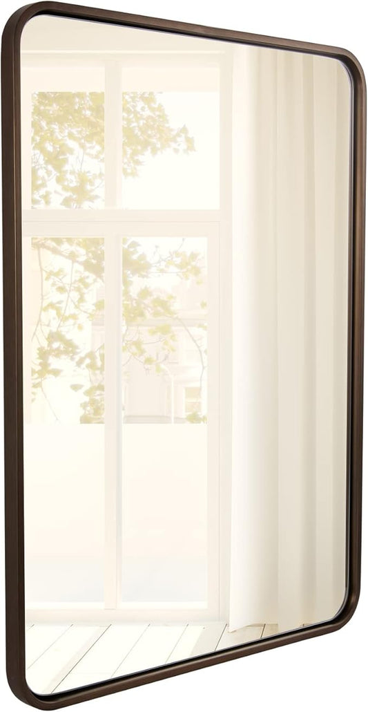 ANDY STAR Bronze Bathroom Mirror, 22X30’’ Bronze Mirrors for Wall, Rounded Rectangle Mirror for Bathroom Vanity Metal Framed, HD Reflection, Wall-Mounted Vertically or Horizontally