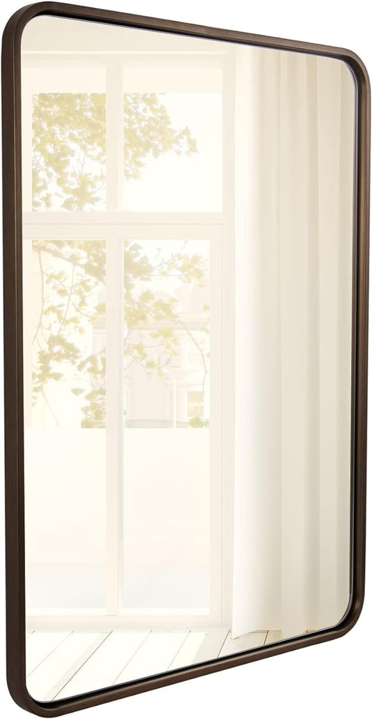 ANDY STAR Bronze Bathroom Mirror, 24X36 Bronze Wall Mirror, Bronze Vanity Mirror, Rounded Rectangle Mirror Bronze Metal Frame Farmhouse Mirror Hang Vertically or Horizontally