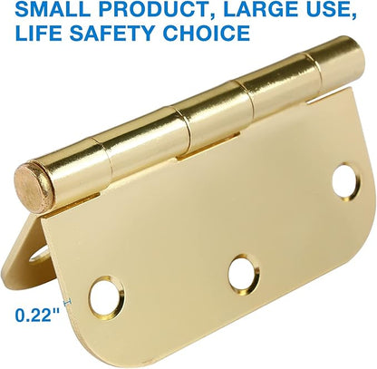 12 Pack Interior Door Hinges 3.5 inch X 3-1/2" 5/8 Radius, Polished Brass 3 ½" Gold Round Standard Hinge for Bedroom Doors DIY Assembly Bi-fold Table Hardware Home Accessories House Eseentials