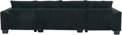 Symmetrical U Shaped Sectional Sofa Convertible Pull Out Sleeper Sofabed with Double Chaise Daybed , Corduroy Upholstered U Shaped Lounge Sofa Couch Bed w/ Throw Pillows for Living Room Apartment