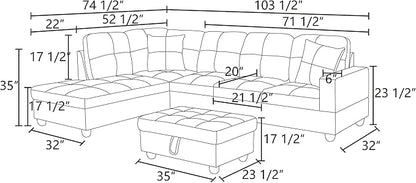 NicBex Sectional Couch 3 Pieces Sofa Set with Right Chaise Lint PVC L Shaped Cloud Couch for Living Room Furniture Sets with Storage Ottoman, Modular Sofa for Living Room & Apartment, Beige+Black