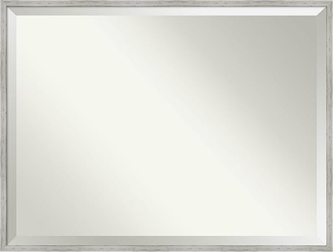 Amanti Art White Bathroom Mirror for Over Sink, 31x41 Shiplap White Narrow Rectangle Vanity Mirror, X-Large Cottage Wood Frame, Hangs Horizonally and Vertically, Bathroom Wall Decor, Beveled Edge