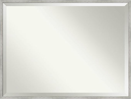 Amanti Art White Bathroom Mirror for Over Sink, 31x41 Shiplap White Narrow Rectangle Vanity Mirror, X-Large Cottage Wood Frame, Hangs Horizonally and Vertically, Bathroom Wall Decor, Beveled Edge