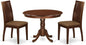 East West Furniture HLIP3-MAH-C 3 Piece Dining Room Furniture Set Contains a Round Dining Table with Pedestal and 2 Linen Fabric Upholstered Chairs, 42x42 Inch, Mahogany