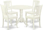 East West Furniture DLAV5-LWH-W 5 Piece Dining Set Includes a Round Dining Room Table with Dropleaf and 4 Wood Seat Chairs, 42x42 Inch, Linen White