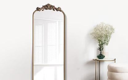 WAMIRRO Ornate Gold Mirror,Vintage Arched Antique Floor Mirrors for Living Room Hallway Fireplace Bathroom Entryway 18"X53"